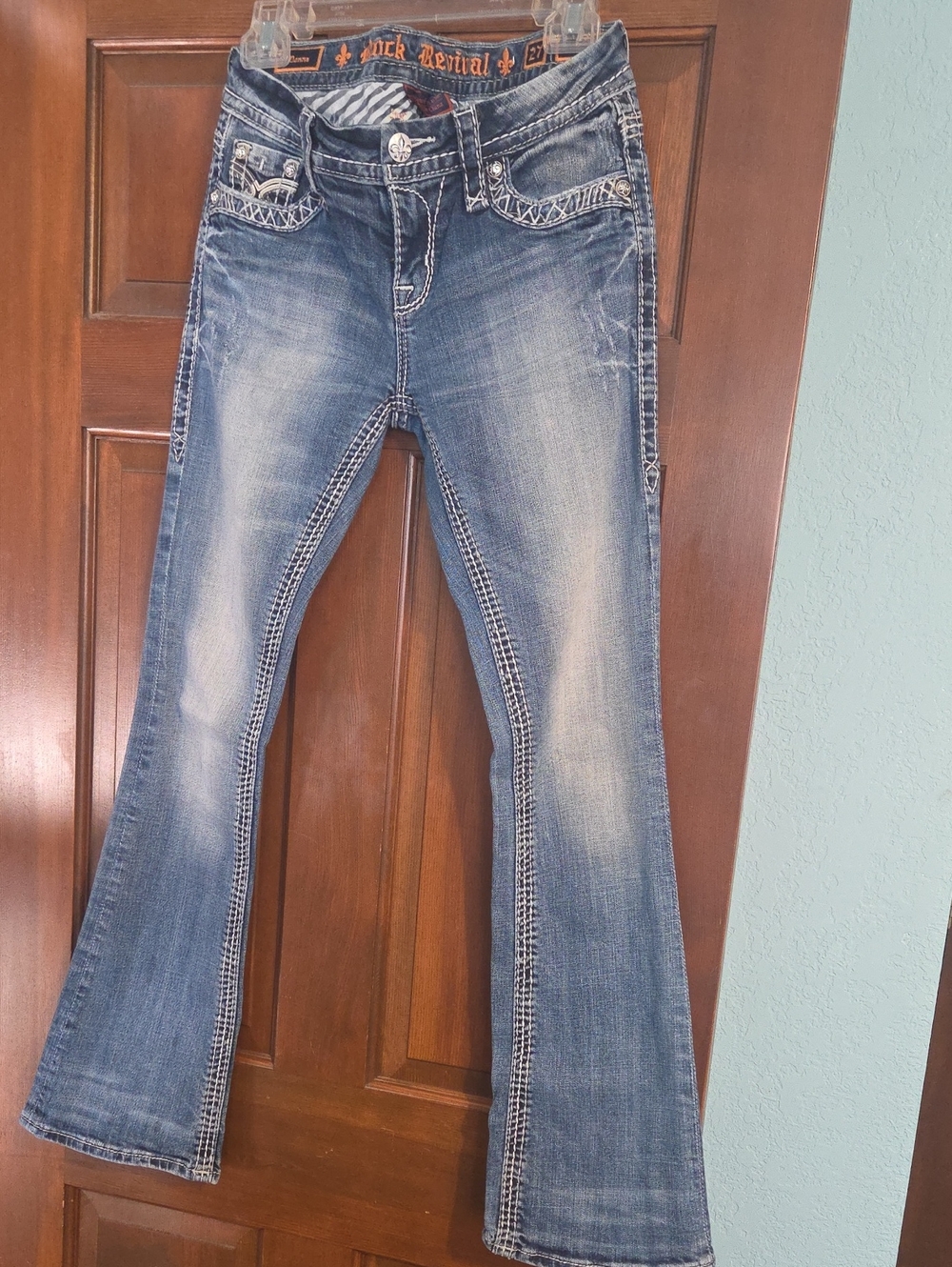 Rock Revival Women's Distressed Blue Flared Jeans